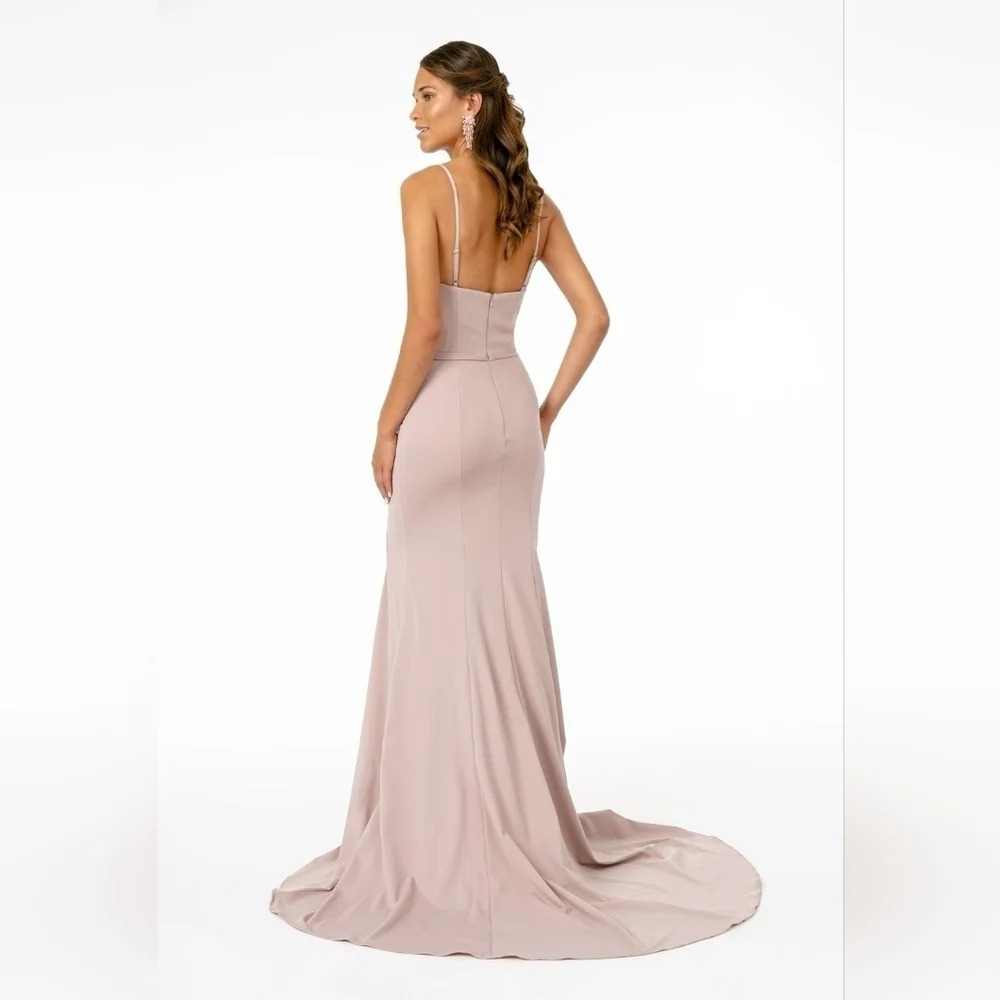 GL2670 Elizabeth K Rome Jersey Illusion Side Slit Long Dress Fabric - Picture 2 of 12